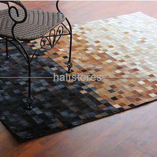 Deri Patchwork Halı Kahve Geçişli (3)
