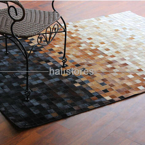Deri Patchwork Halı Kahve Geçişli - 3