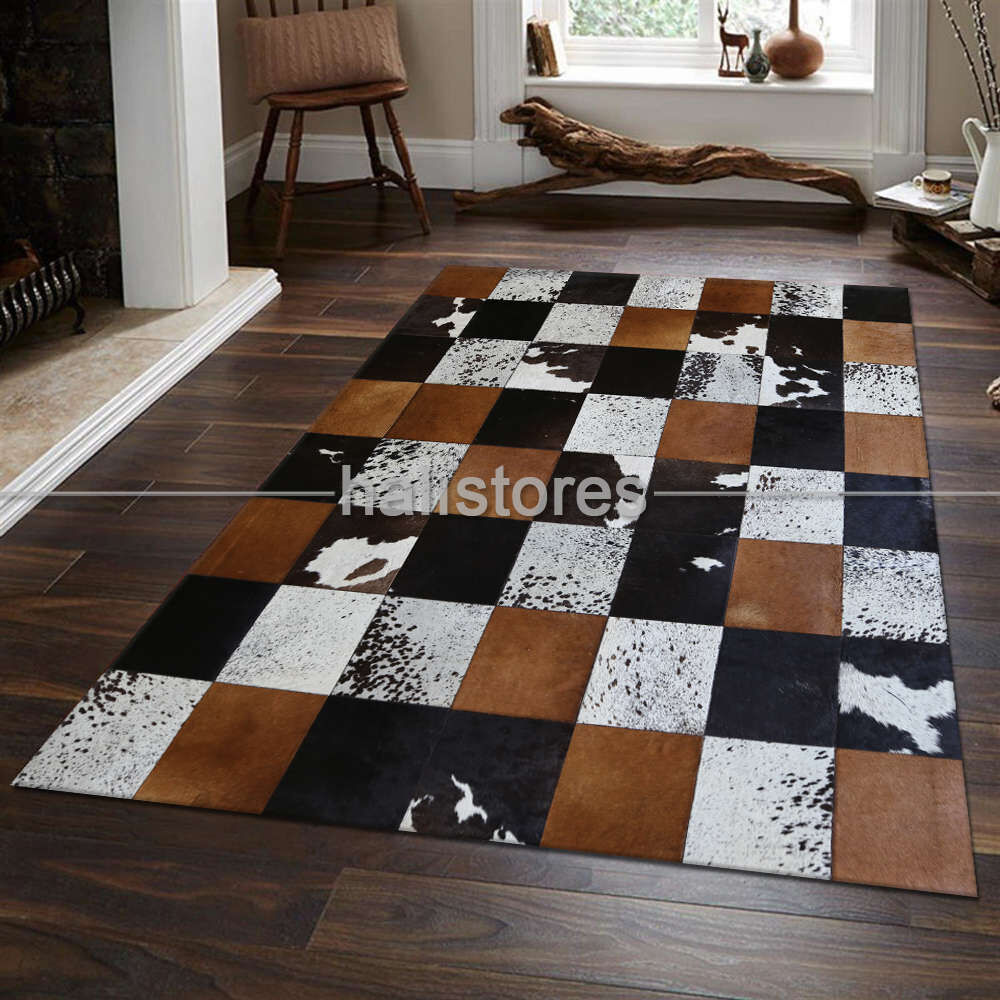 Deri Patchwork Halı Kahve-Krem