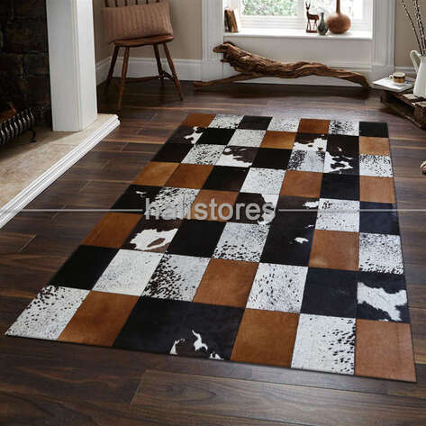 Deri Patchwork Halı Kahve-Krem - 1