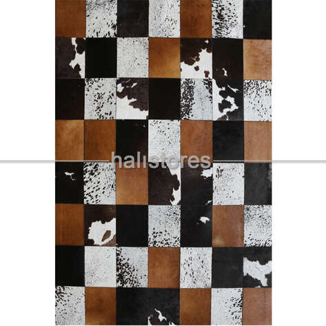Deri Patchwork Halı Kahve-Krem - 3