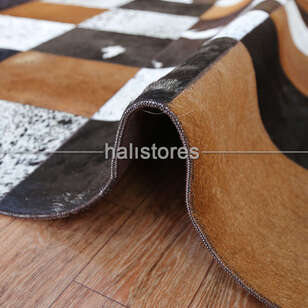 Deri Patchwork Halı Kahve-Krem (4)