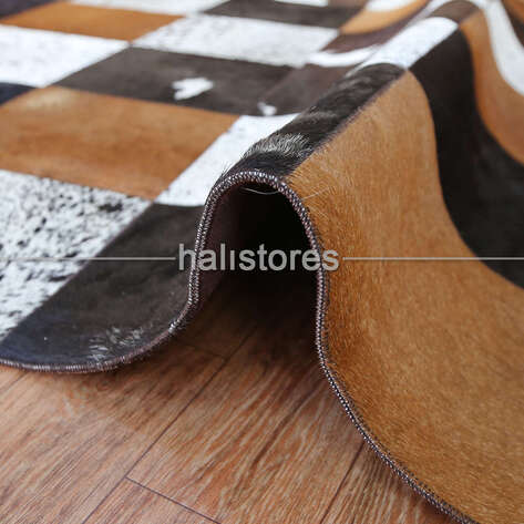 Deri Patchwork Halı Kahve-Krem - 4