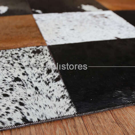Deri Patchwork Halı Kahve-Krem - 6