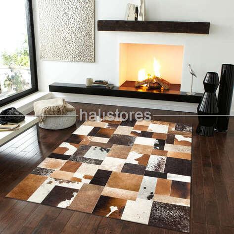 Deri Patchwork Halı Kahve Renkli - 1
