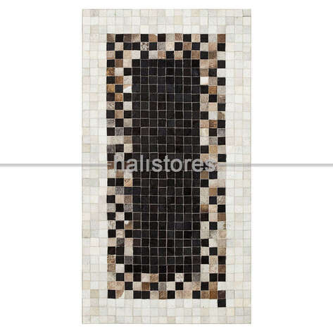 Deri Patchwork Halı Kahve-Siyah Geçişli - 1