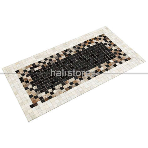 Deri Patchwork Halı Kahve-Siyah Geçişli - 2