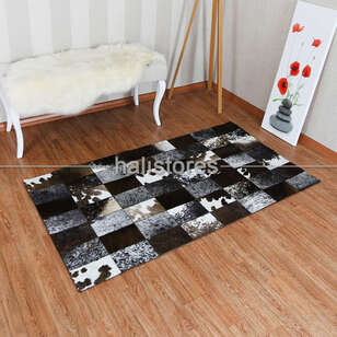 Deri Patchwork Halı Koyu Kahve (2)