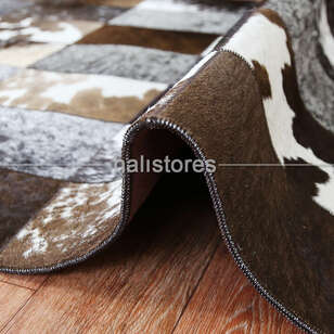 Deri Patchwork Halı Koyu Kahve (4)