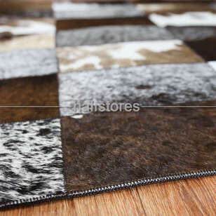 Deri Patchwork Halı Koyu Kahve (6)