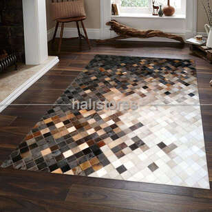 Deri Patchwork Halı Koyu Kahve-Krem Geçişli (1)