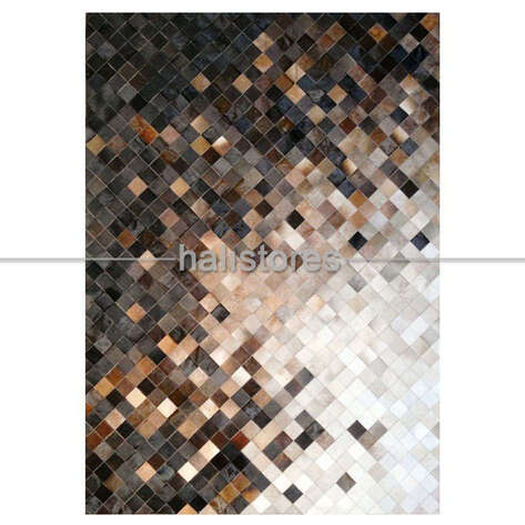 Deri Patchwork Halı Koyu Kahve-Krem Geçişli - 2