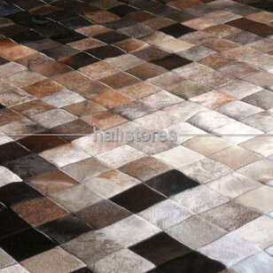 Deri Patchwork Halı Koyu Kahve-Krem Geçişli (3)