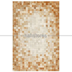 Deri Patchwork Halı Krem Geçişli (2)