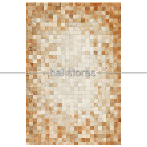 Deri Patchwork Halı Krem Geçişli - 2