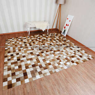 Deri Patchwork Halı Krem-Kahve (2)