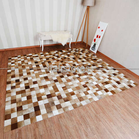Deri Patchwork Halı Krem-Kahve - 2