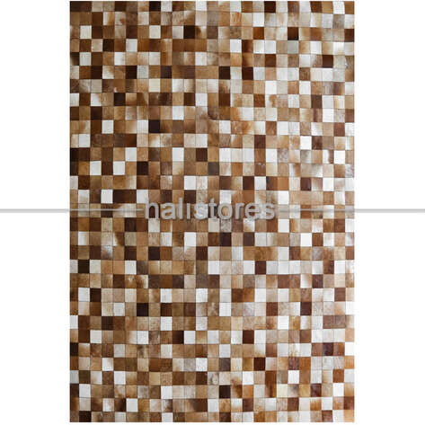 Deri Patchwork Halı Krem-Kahve - 3