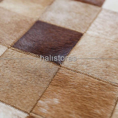 Deri Patchwork Halı Krem-Kahve - 5