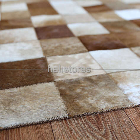 Deri Patchwork Halı Krem-Kahve - 6
