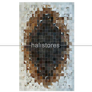 Deri Patchwork Halı Krem-Kahve Geçişli (2)