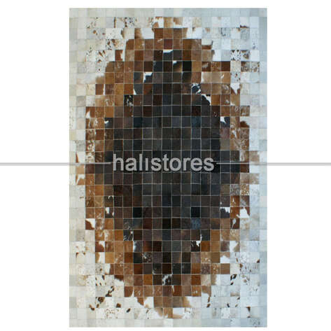 Deri Patchwork Halı Krem-Kahve Geçişli - 2