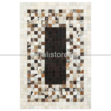 Deri Patchwork Halı Krem-Koyu Kahve - 2