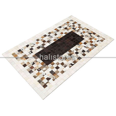 Deri Patchwork Halı Krem-Koyu Kahve - 3