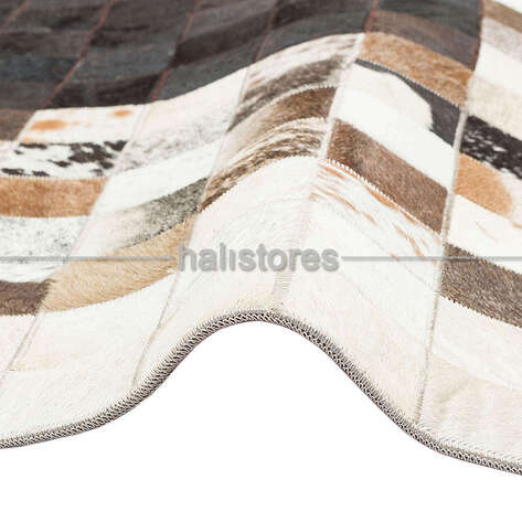 Deri Patchwork Halı Krem-Koyu Kahve - 4