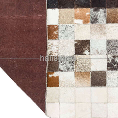 Deri Patchwork Halı Krem-Koyu Kahve - 5