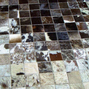 Deri Patchwork Halı Krem-Koyu Kahve Geçişli (3)