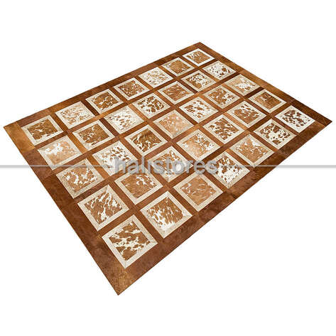 Deri Patchwork Halı Kübik Kahve-Krem - 3