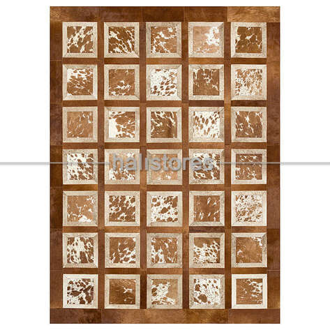 Deri Patchwork Halı Kübik Kahve-Krem - 2
