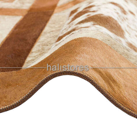 Deri Patchwork Halı Kübik Kahve-Krem - 4