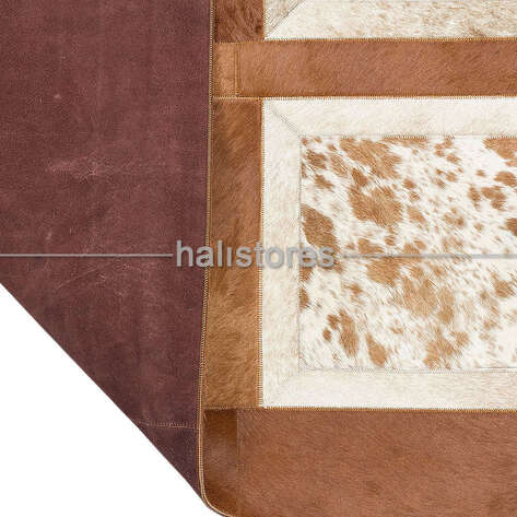 Deri Patchwork Halı Kübik Kahve-Krem - 5