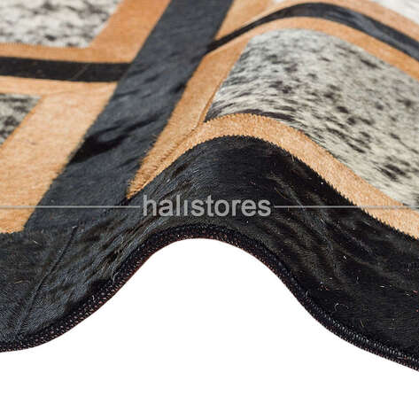 Deri Patchwork Halı Kübik Siyah-Kahve - 4