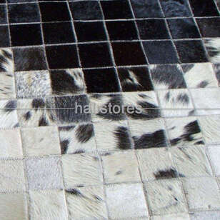 Deri Patchwork Halı Siyah-Beyaz Geçişli (3)