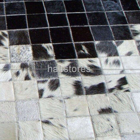 Deri Patchwork Halı Siyah-Beyaz Geçişli - 3
