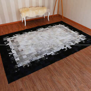 Deri Patchwork Halı Siyah-Gri Geçişli (2)