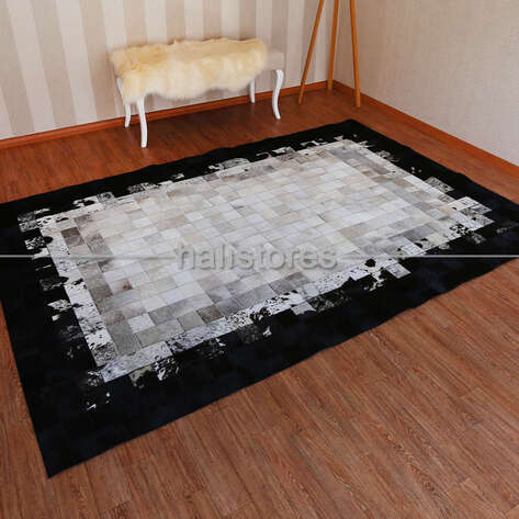 Deri Patchwork Halı Siyah-Gri Geçişli - 2