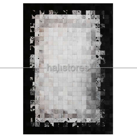 Deri Patchwork Halı Siyah-Gri Geçişli - 3