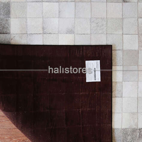 Deri Patchwork Halı Siyah-Gri Geçişli - 6