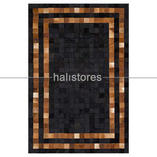 Deri Patchwork Halı Siyah-Kahve (1)