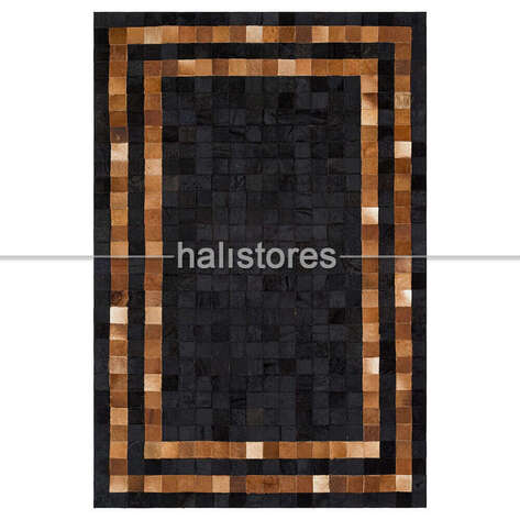 Deri Patchwork Halı Siyah-Kahve - 1