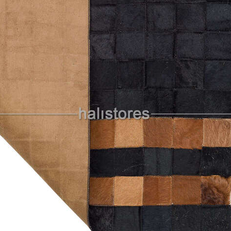 Deri Patchwork Halı Siyah-Kahve - 4