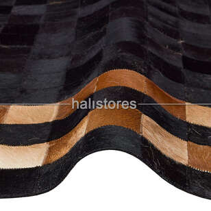 Deri Patchwork Halı Siyah-Kahve (3)