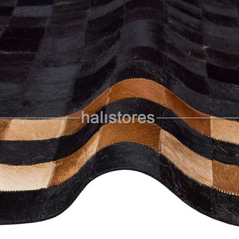 Deri Patchwork Halı Siyah-Kahve - 3