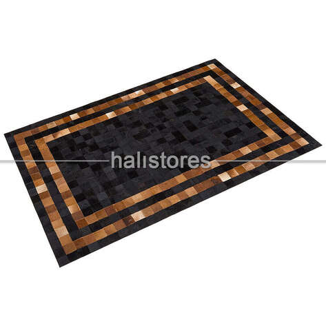 Deri Patchwork Halı Siyah-Kahve - 2