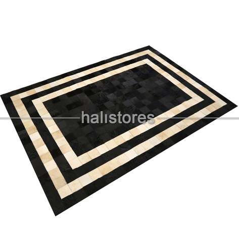 Deri Patchwork Halı Siyah-Krem - 3