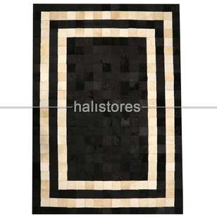 Deri Patchwork Halı Siyah-Krem (2)